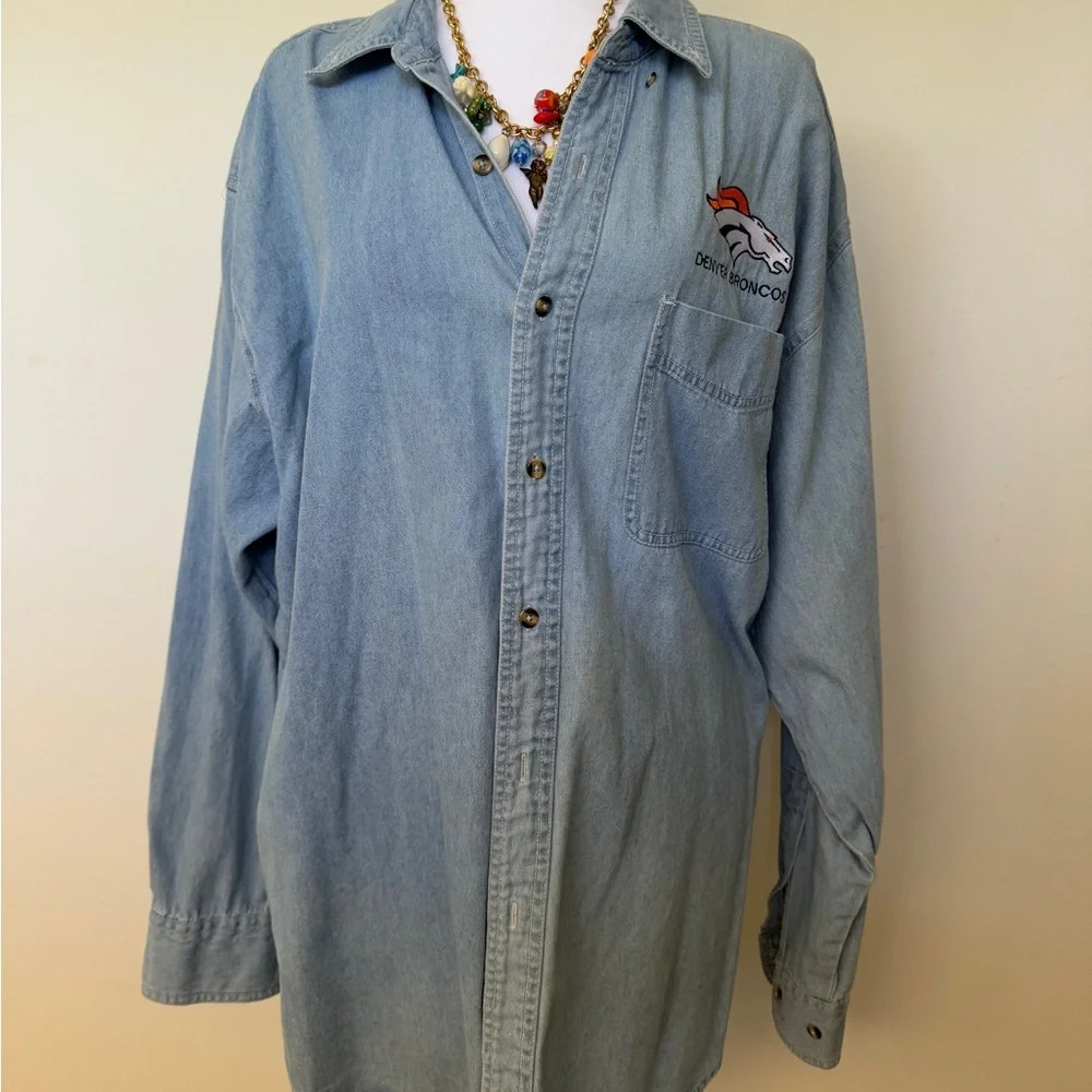 Vintage Denver Broncos Embroidered Denim Shirt (Size XL) - Picture 2 of 7